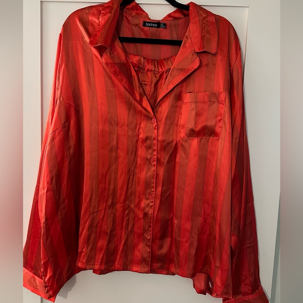 Boohoo Satin Red Striped Pajama Set